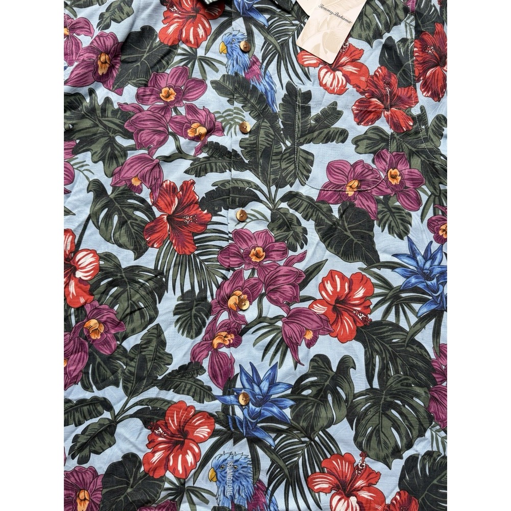 NWT Tommy Bahama Garden of Hope and Courage Shirt Large Aqua Ice Hawaiian Floral - Picture 2 of 9